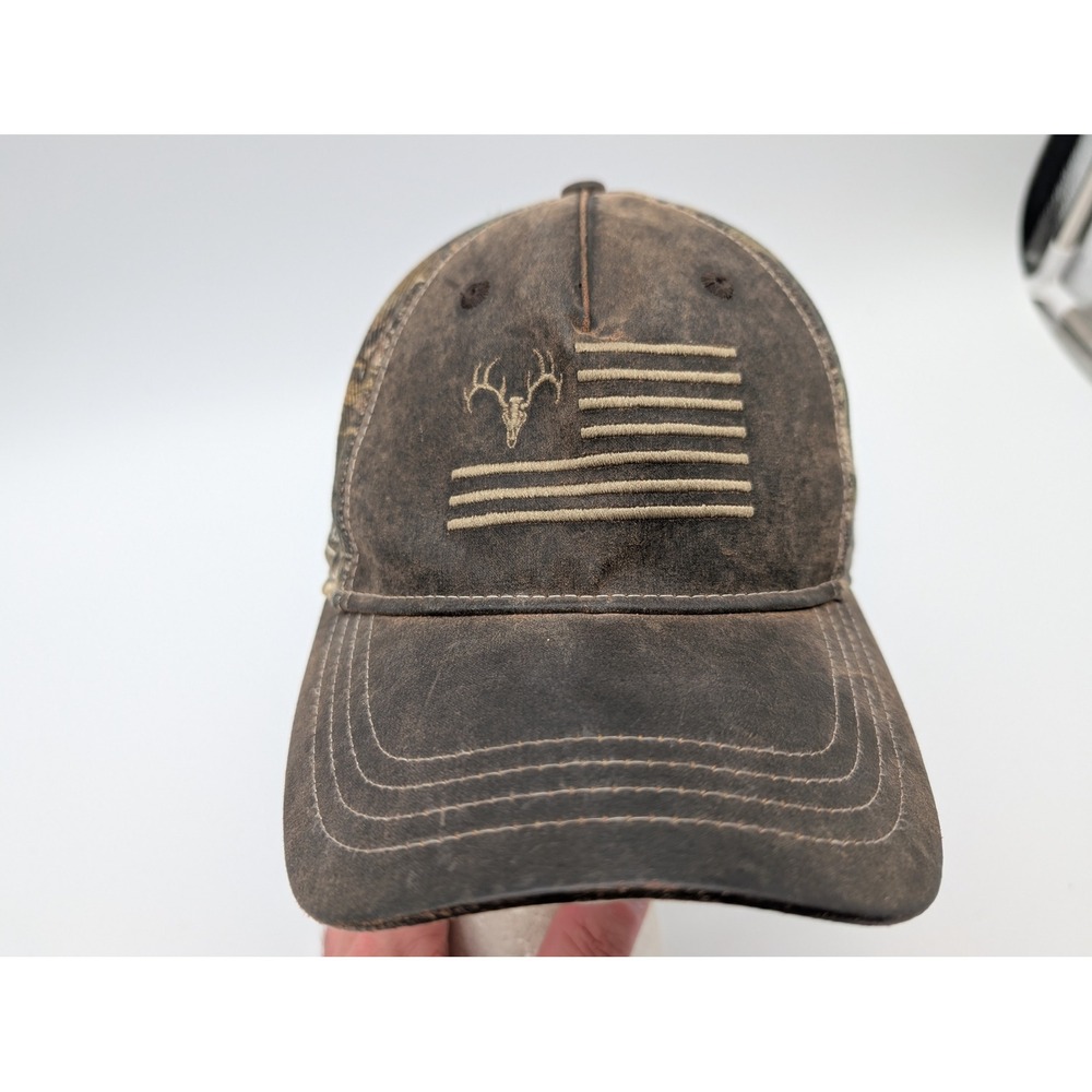 Field & Stream Mens Camo American Flag Deer Skull Stretch Fit Hat Brown M/L